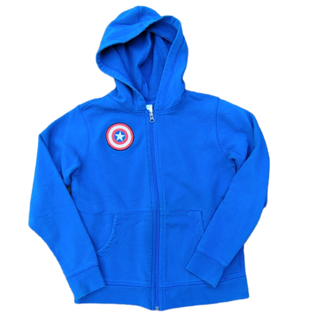 Hanna Andersson Blue Zip-Up Hoodie with Marvel’s Captain America Symbol size 10
